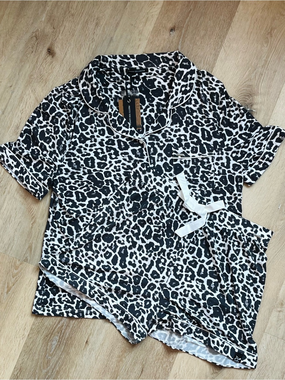 Leopard-Print Short Pajama Set - Black, Brown & White - Picture 1 of 1